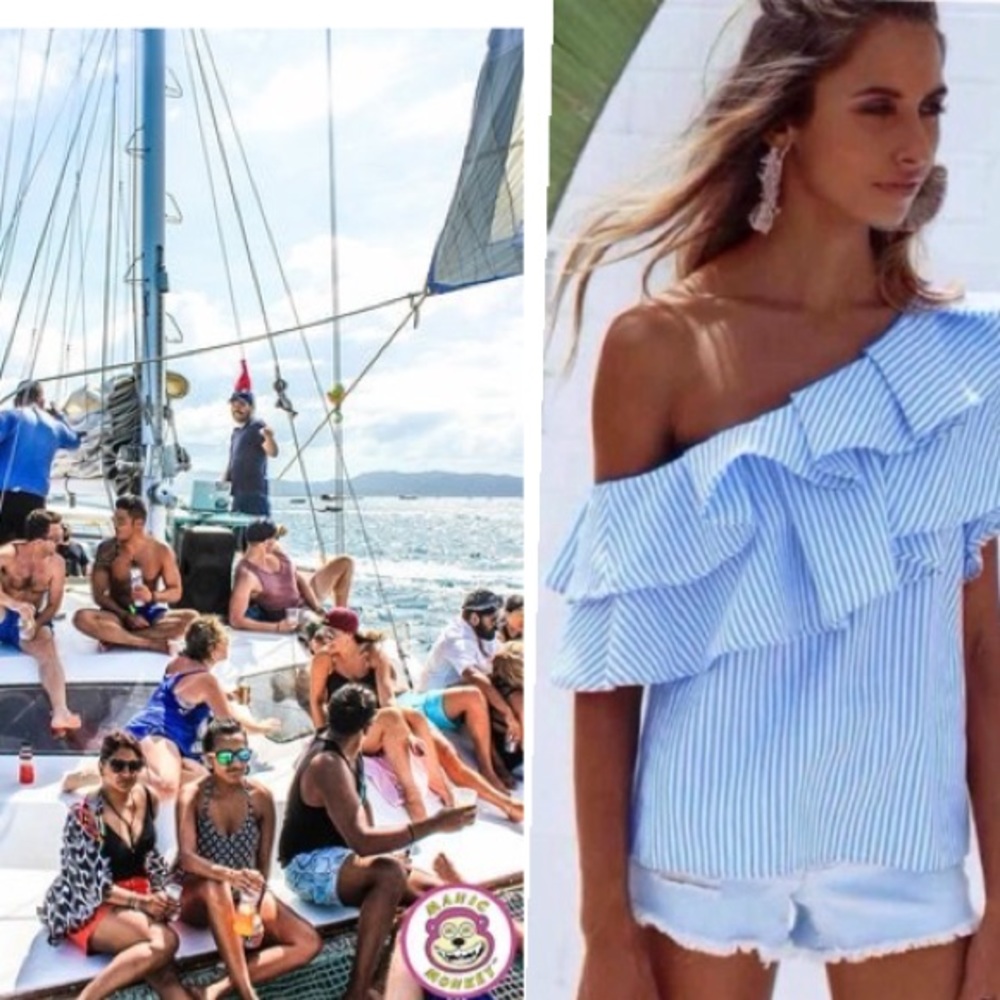 🔴 Yacht Party Off Shoulder Blouse Top - Picture 2 of 3